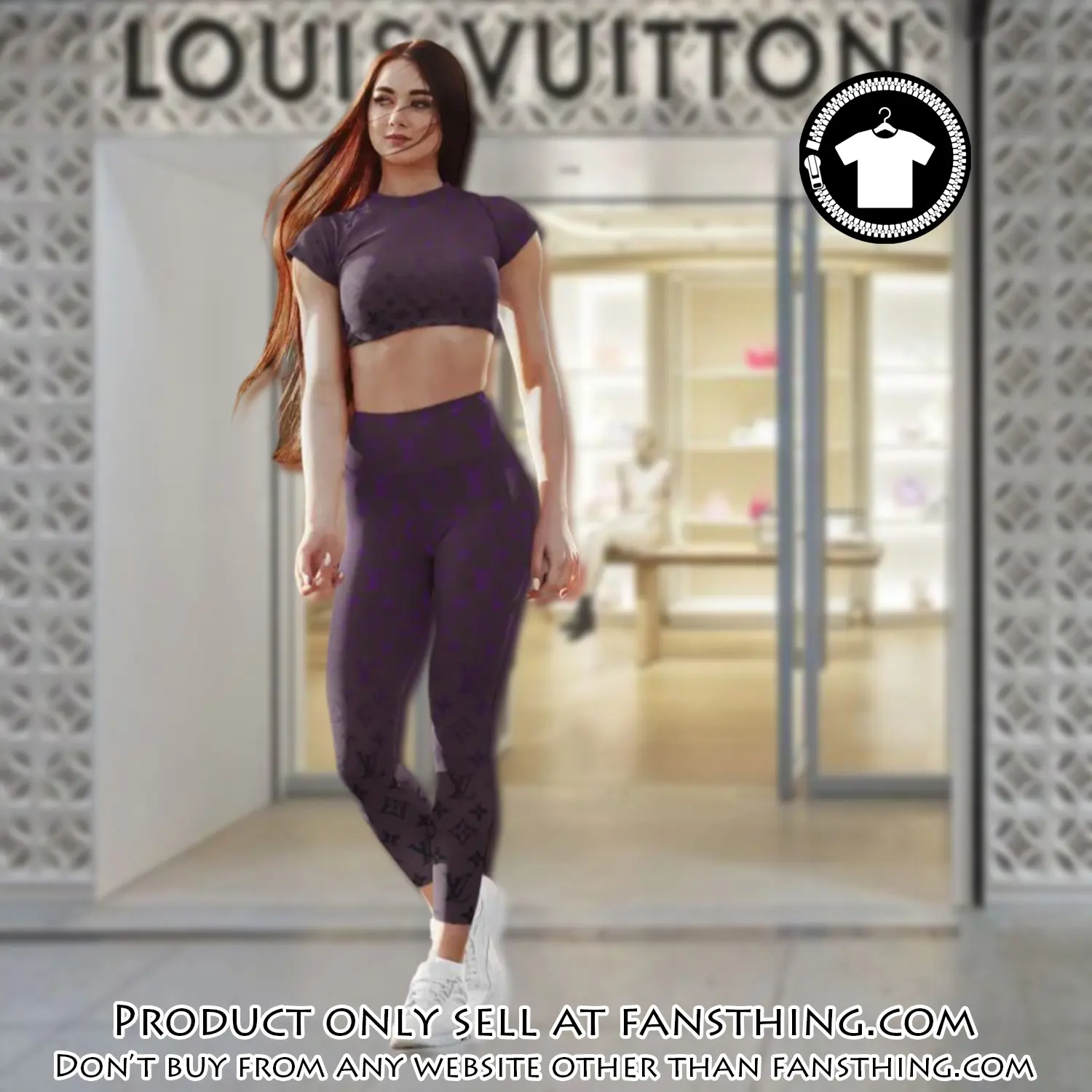 Purple brown louis vuitton luxury sportwear combo luxury brand crop top tshirt and legging for women ctl1035 fst0259137